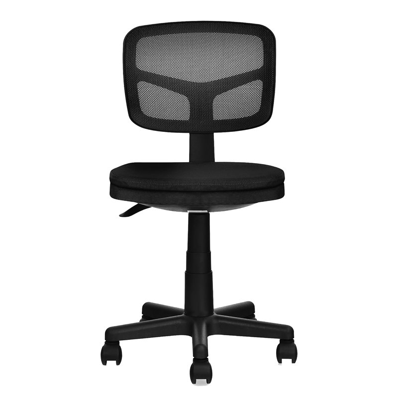 Pemberly Row Sponge and Plastic Adjustable Swivel Armless Office Chair in Black