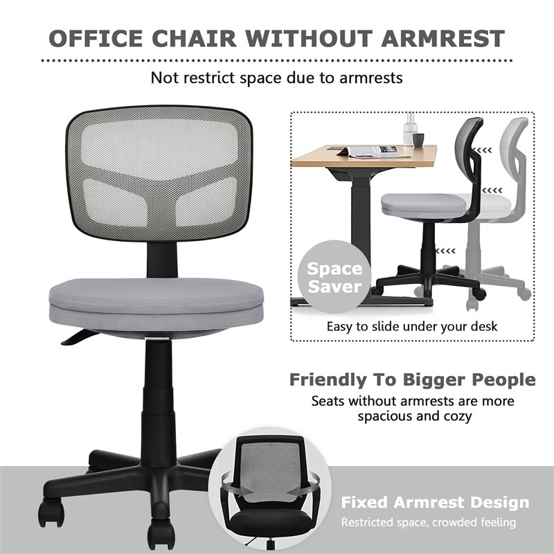 Pemberly Row Sponge and Plastic Adjustable Swivel Armless Office Chair in Gray