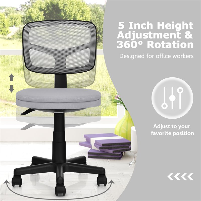 Pemberly Row Sponge and Plastic Adjustable Swivel Armless Office Chair in Gray