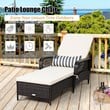Pemberly Row PE Rattan Chaise Lounge Armrest Recliner in Off White Brown