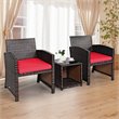 Pemberly Row 3-piece Patio Rattan/Wicker Sofas and Coffee Table in Red Cushion