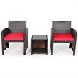 Pemberly Row 3-piece Patio Rattan/Wicker Sofas and Coffee Table in Red Cushion