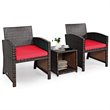Pemberly Row 3-piece Patio Rattan/Wicker Sofas and Coffee Table in Red Cushion