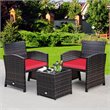 Pemberly Row 3-piece Patio Rattan/Wicker Sofas and Coffee Table in Red Cushion