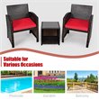 Pemberly Row 3-piece Patio Rattan/Wicker Sofas and Coffee Table in Red Cushion