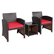 Pemberly Row 3-piece Patio Rattan/Wicker Sofas and Coffee Table in Red Cushion