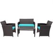 Pemberly Row 4-piece Contemporary Rattan Patio Furniture Set in Turquoise
