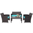 Pemberly Row 4-piece Contemporary Rattan Patio Furniture Set in Turquoise