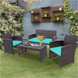 Pemberly Row 4-piece Contemporary Rattan Patio Furniture Set in Turquoise
