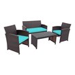 Pemberly Row 4-piece Contemporary Rattan Patio Furniture Set in Turquoise