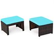 Pemberly Row Patio Rattan Ottomans/Footrests-Turquoise Cushioned Seat (Set of 2)