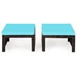 Pemberly Row Patio Rattan Ottomans/Footrests-Turquoise Cushioned Seat (Set of 2)