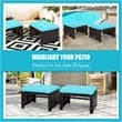 Pemberly Row Patio Rattan Ottomans/Footrests-Turquoise Cushioned Seat (Set of 2)