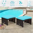 Pemberly Row Patio Rattan Ottomans/Footrests-Turquoise Cushioned Seat (Set of 2)