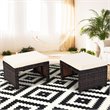 Pemberly Row Patio Rattan Ottomans/Footrests in White Cushioned Seat (Set of 2)