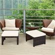 Pemberly Row Patio Rattan Ottomans/Footrests in White Cushioned Seat (Set of 2)