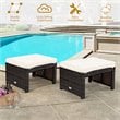 Pemberly Row Patio Rattan Ottomans/Footrests in White Cushioned Seat (Set of 2)