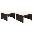 Pemberly Row Patio Rattan Ottomans/Footrests in White Cushioned Seat (Set of 2)