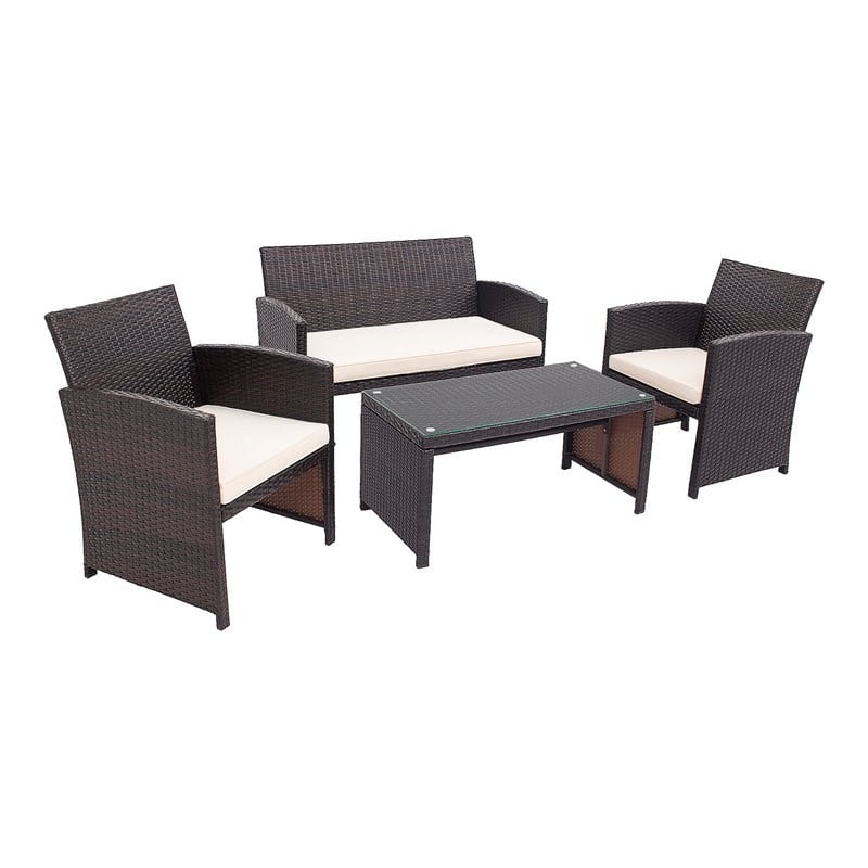 Pemberly Row 4-piece Contemporary Rattan Patio Furniture Set in White