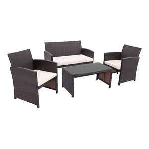 Pemberly Row 4-piece Contemporary Rattan Patio Furniture Set in White