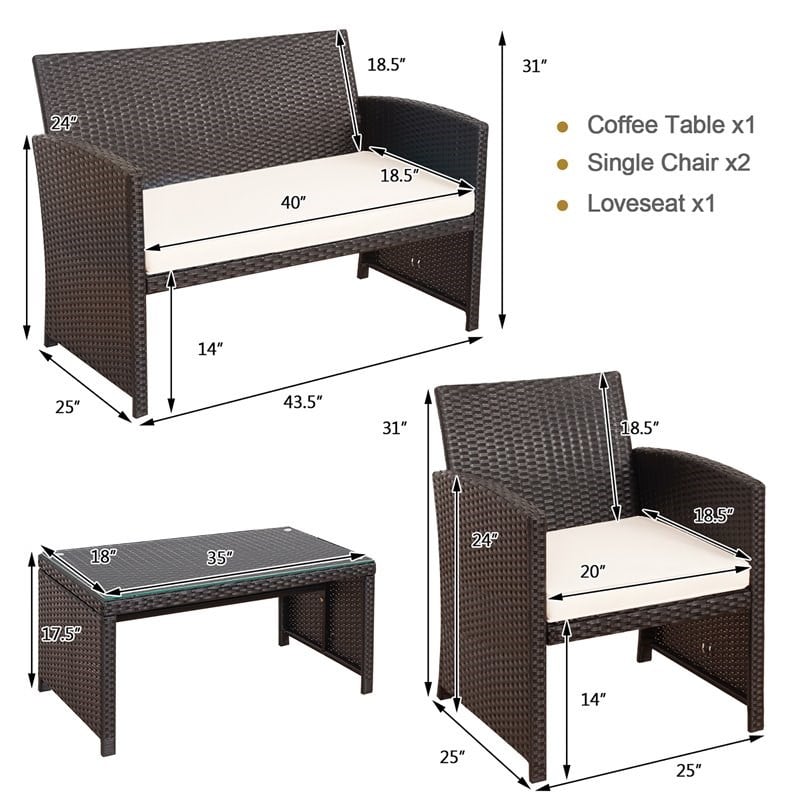 Pemberly Row 4-piece Contemporary Rattan Patio Furniture Set in White