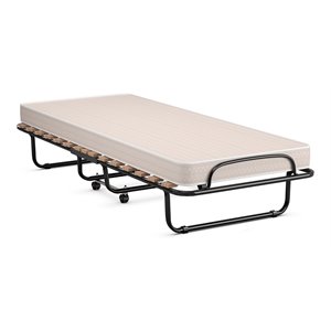 Pemberly Row Portable Steel Folding Bed with Mattress Rollaway Cot in Beige