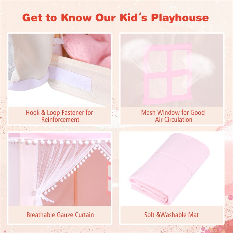Pemberly Row Large Kids Play Tent/Playhouse Children/Castle Fairy Tent-Mat Pink