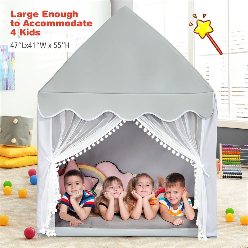 Pemberly Row Large Kids Play Tent/Playhouse Children/Castle Fairy Tent-Mat Gray