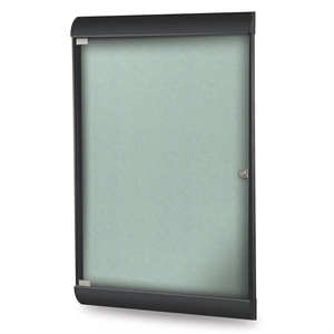 Pemberly Row Vinyl 42&quot x 28&quot 1 Door Bulletin Board with Black Frame in Stone