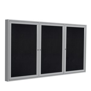 Pemberly Row 48&quot x 72&quot 3 Door Enclosed Rubber Bulletin Board in Black