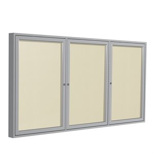 Pemberly Row Vinyl 48&quot x 96&quot 3 Door Enclosed Bulletin Board in Ivory
