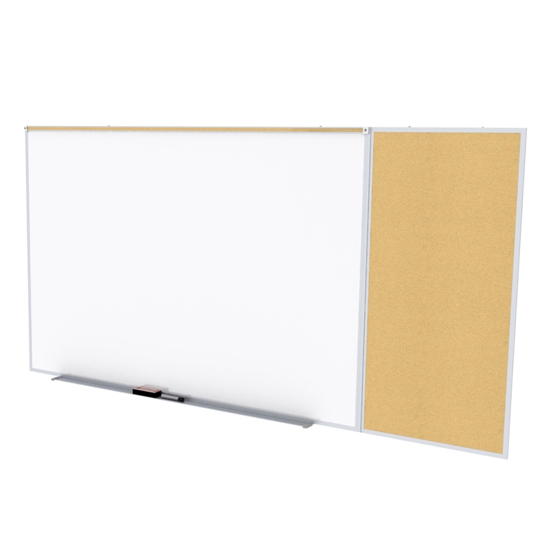 Pemberly Row Wood 4' x 8' Bulletin & Magnetic Whiteboard in Tan