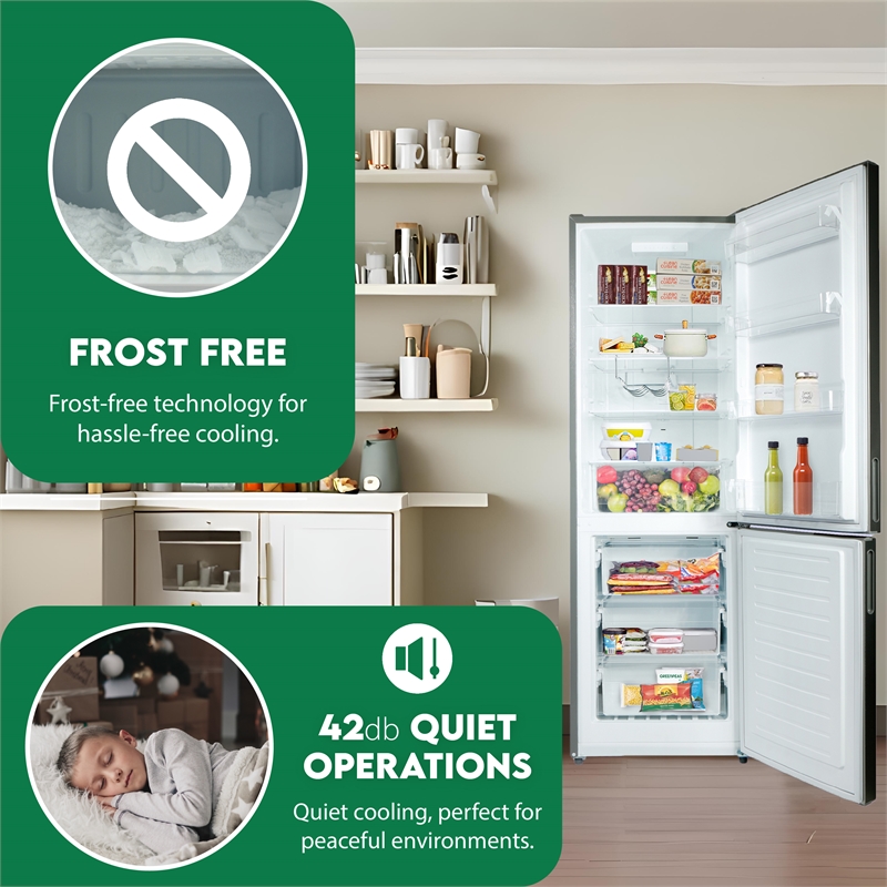 Pemberly Row 11cf Bottom Freezer Refrigerator 24in w/ WINE RACK Stainless 110V