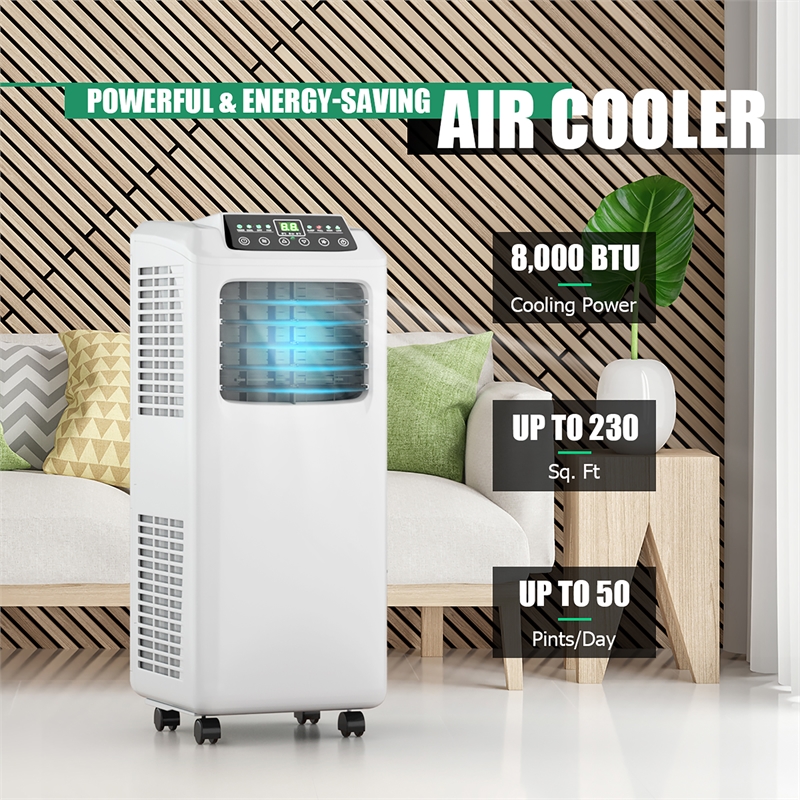 Pemberly Row Portable Air Conditioner Dehumidifier Remote Function White Plastic