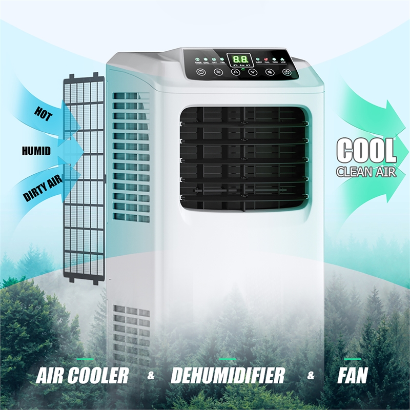 Pemberly Row Portable Air Conditioner Dehumidifier Remote Function White Plastic