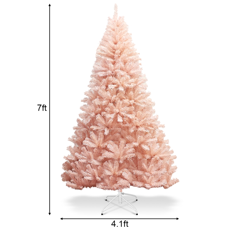 Pemberly Row 7ft Artificial Christmas Tree Hinged Full Fir Tree Metal Stand Pink