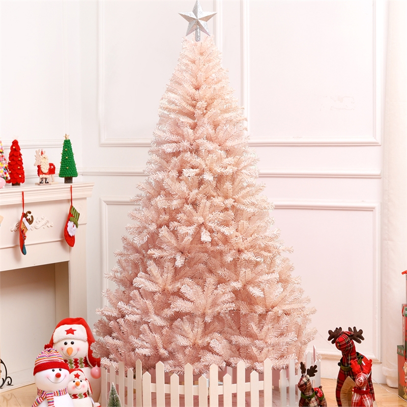 Pemberly Row 7ft Artificial Christmas Tree Hinged Full Fir Tree Metal Stand Pink
