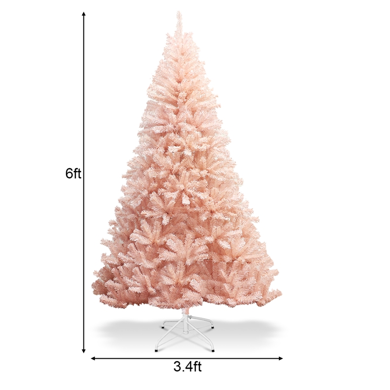 Pemberly Row 6ft Christmas Tree Hinged Full Fir Tree Metal Metal Season Pink