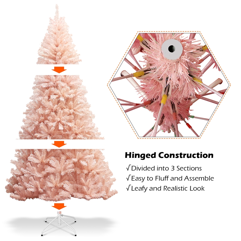 Pemberly Row 6ft Christmas Tree Hinged Full Fir Tree Metal Metal Season Pink