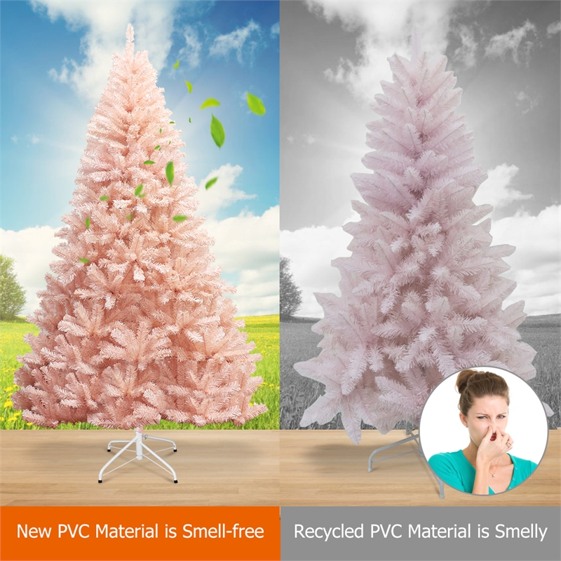Pemberly Row 6ft Christmas Tree Hinged Full Fir Tree Metal Metal Season Pink