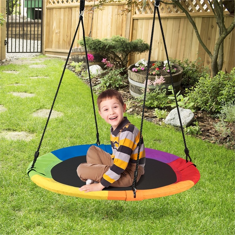 Pemberly Row 40'' Flying Tree Swing Indoor Outdoor Play Set Colorful Fabric