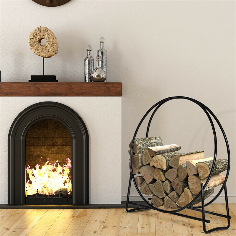 Pemberly Row Tubular Steel Log Hoop Firewood Storage Rack Holder Round Black