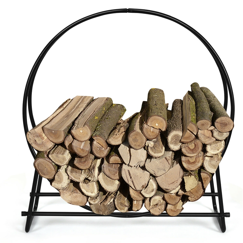 Pemberly Row Tubular Steel Log Hoop Firewood Storage Rack Holder Round Black