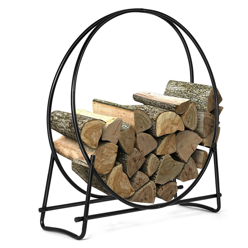 Pemberly Row Tubular Steel Log Hoop Firewood Storage Rack Holder Round Black