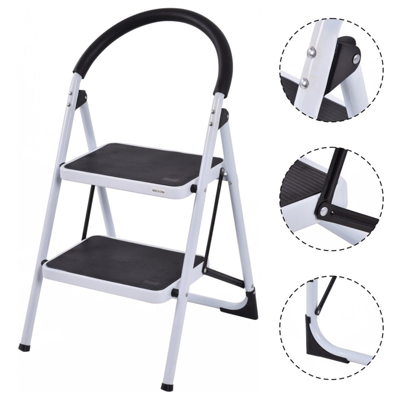 Pemberly Row 2 Step Ladder Folding Stool Heavy Duty 330Lbs Capacity Lightweight