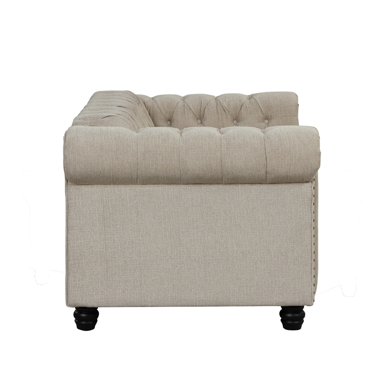 Pemberly Row Linen Fabric Sofa & Loveseat Living Room Furniture Set - Beige