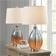 Pemberly Row Contemporary Glass and Fabric Table Lamps in Blue (Set of 2)
