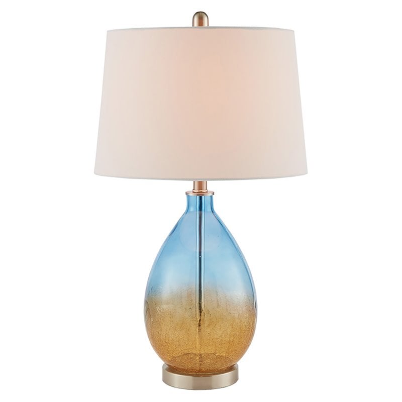 Pemberly Row Contemporary Glass and Fabric Table Lamps in Blue (Set of 2)