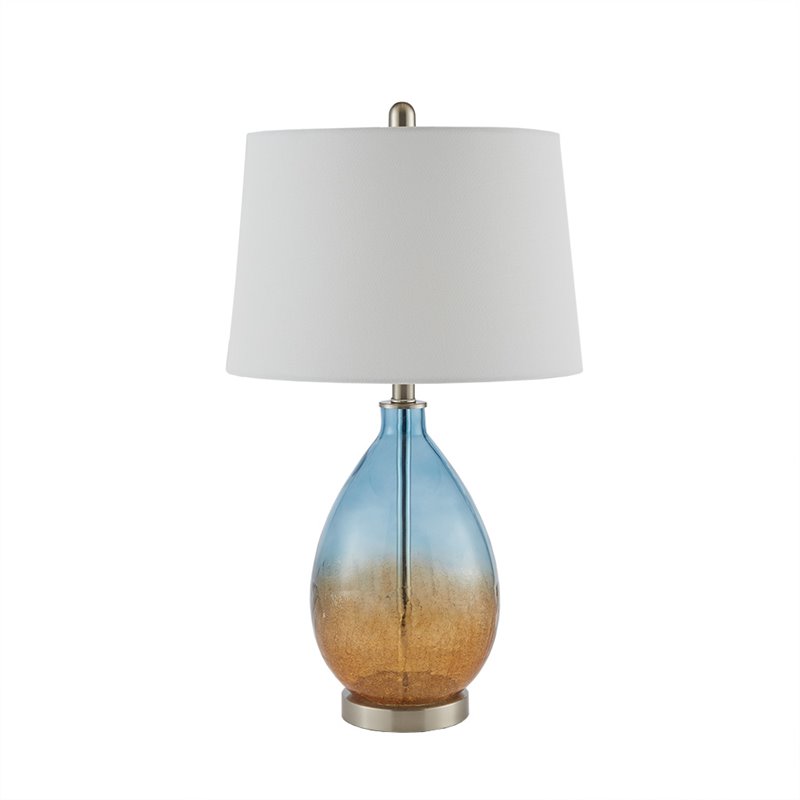 Pemberly Row Contemporary Glass and Fabric Table Lamps in Blue (Set of 2)