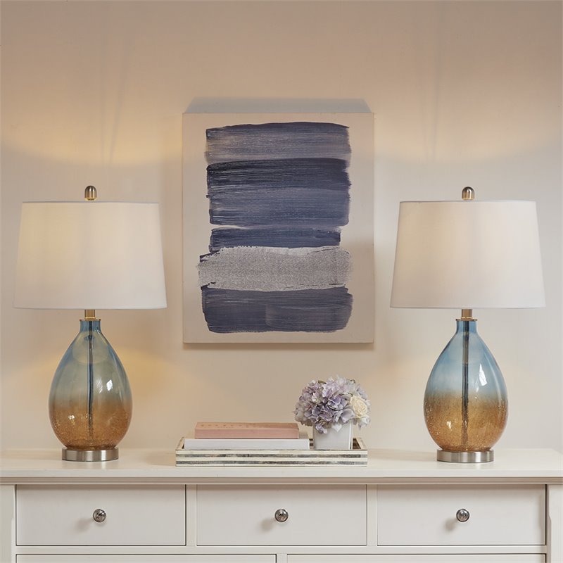 Pemberly Row Contemporary Glass and Fabric Table Lamps in Blue (Set of 2)